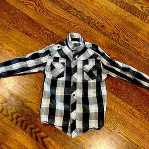Boys black plaid button down shirt size 8